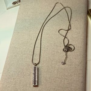 NWOT WHBM long gold necklace with brown leather detail